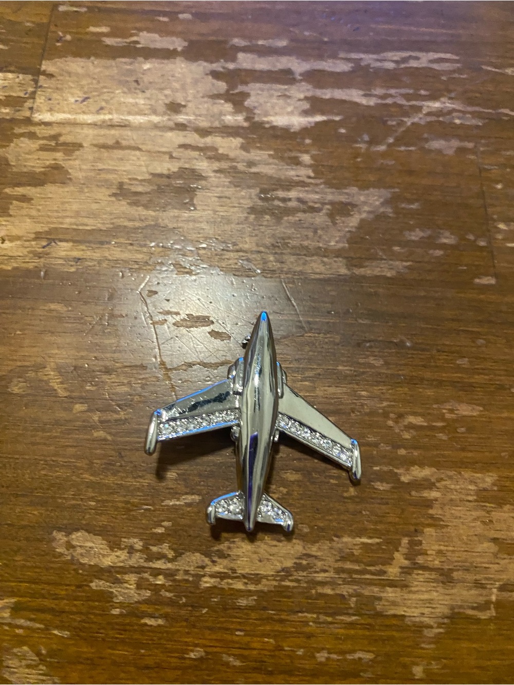 Silver Rhinestone Airplane Pin Brooch